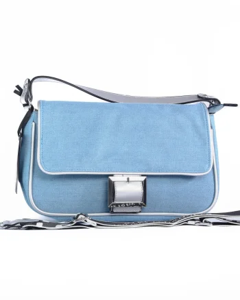 GEANTA DENIM CU CATARAMA DECORATIVA CRL 8836 ARGINTIU