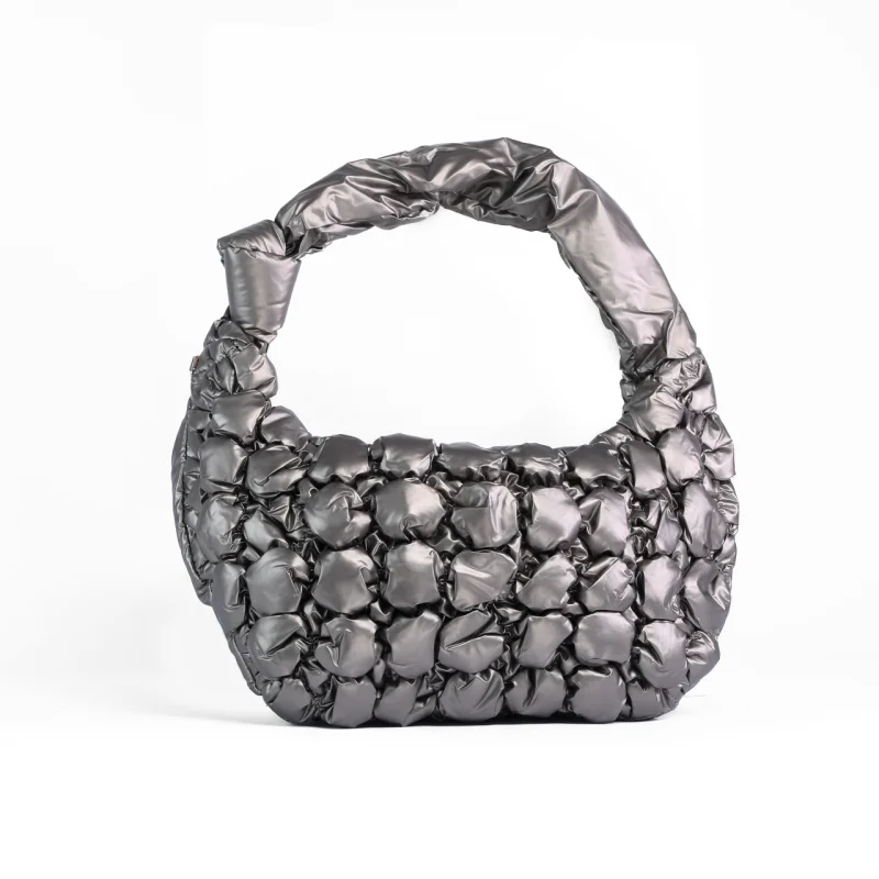 Geanta dama SEMI-LUNA matlasata din fas CRLM2661PEWTER
