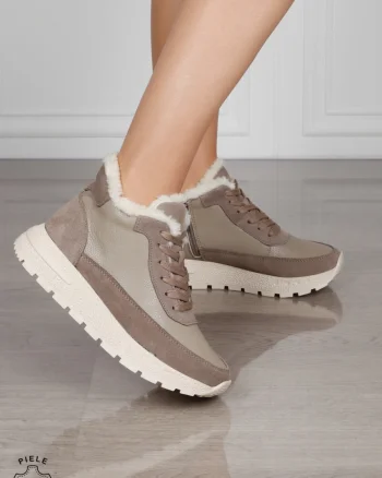GHETE DAMA din PIELE Naturala Combinata cu Piele intoarsa CRL1523KHAKI