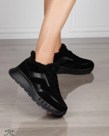 GHETE DAMA din PIELE Naturala Combinata cu Piele intoarsa CRL1525 NEGRU