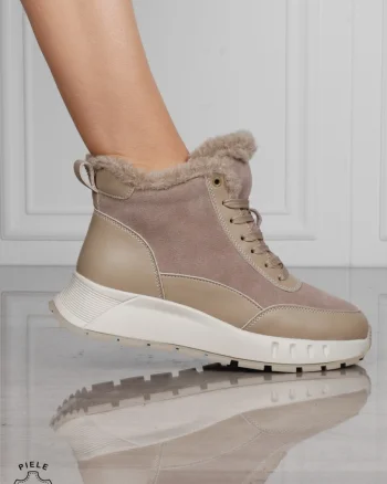GHETE DAMA scurte din PIELE Naturala Combinata cu Piele intoarsa CRL1528 khaki