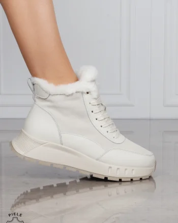 GHETE DAMA scurte din PIELE Naturala Combinata cu Piele intoarsa CRL1528 Bej