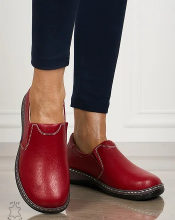 Mocasini dama din piele naturala cu talpa plata CRL0014ROSU