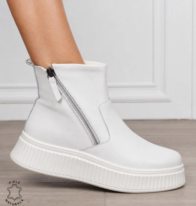GHETE DAMA din PIELE Naturala cu talpa groasa cu dublu fermoar CRL1533ALB