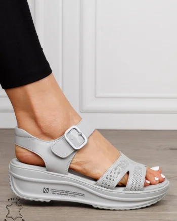 Sandale dama din Piele Naturala cu inchidere catarama CRL1546 GRI