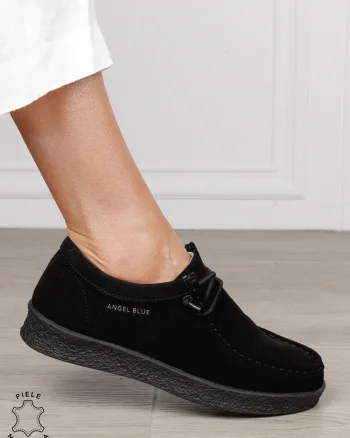 Mocasini dama din Piele Naturala Intoarsa cu talpa inalta CRL1554 NEGRU