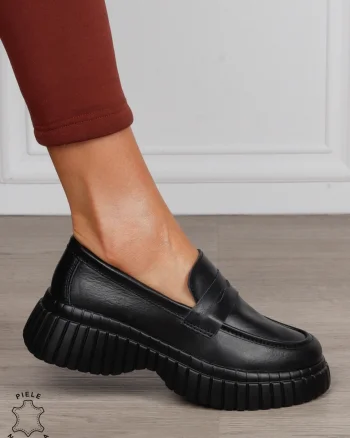 Mocasini dama din Piele Naturala cu talpa inalta CRL1611 NEGRU
