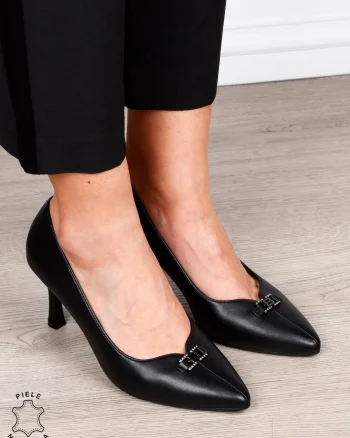 Pantofi Eleganti dama din piele naturala cu catarama CRL1577 NEGRU