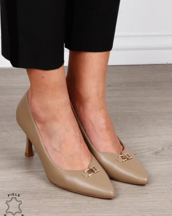 Pantofi Eleganti dama din piele naturala cu catarama CRL1577 KHAKI