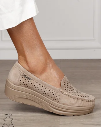 MOCASINI damă din piele naturală intoarsa CRL1579 KHAKI