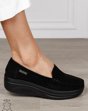 MOCASINI damă din piele naturală intoarsa CRL1579 NEGRU
