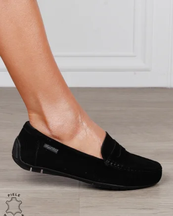 MOCASINI damă din piele naturală Intoarsa cu talpa joasa CRL1582 NEGRU