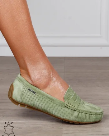MOCASINI damă din piele naturală Intoarsa cu talpa joasa CRL1582 Verde