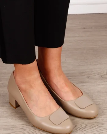 Pantofi Eleganti dama din piele Ecologica cu brant din piele naturala CRL1584 khaki