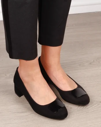 Pantofi Eleganti dama din piele Ecologica intoarsa cu brant din piele naturala CRL1584 Negru