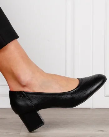 Pantofi Eleganti dama din piele Ecologica cu brant din piele naturala CRL1585 Negru