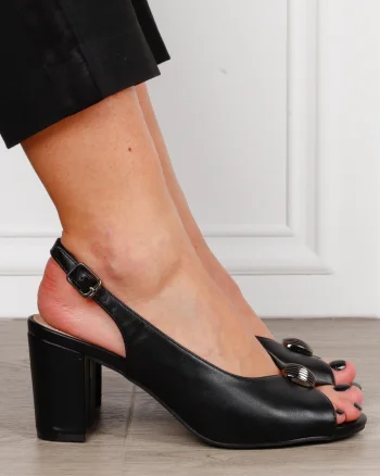 Pantofi Eleganti dama decupati din piele Ecologica cu brant din piele naturala CRL1586 NEGRU