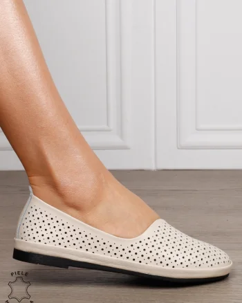 BALERINI dama din Piele naturala PERFORATA SLIP-ON CRL1358 BEJ
