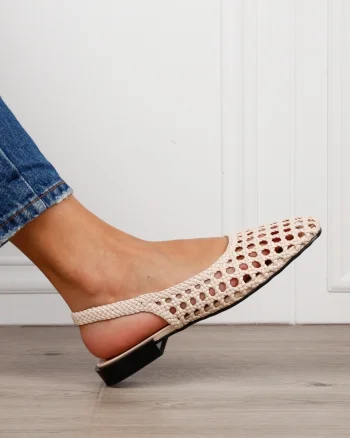 SANDALE dama din piele ecologica decupate cu design împletit si brant din piele naturala CRL1605 BEJ