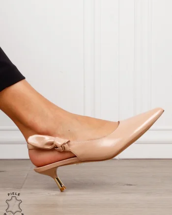 Pantofi dama eleganti cu toc mic si fundita laterala CRL1607 BEJ