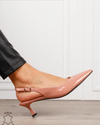 Pantofi dama eleganti din piele naturala cu toc subtire si varf ascutit CRL1617 ROZ
