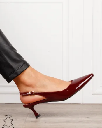 Pantofi dama eleganti din piele naturala cu toc subtire si varf ascutit CRL1617 BORDO