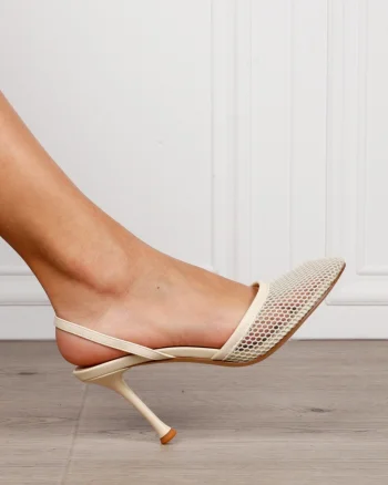 Pantofi dama eleganti din piele ecologica si brant din piele naturala cu Design Special CRL1621 ALB