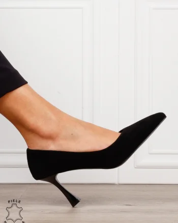 Pantofi dama eleganti din piele naturala Intoarsa cu toc Special CRL1623Negru