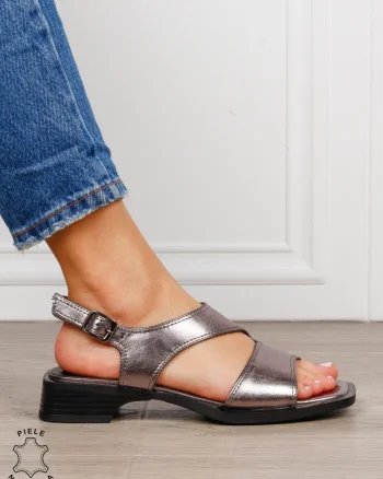 SANDALE dama din piele naturala cu barete CRL1627 Pewter