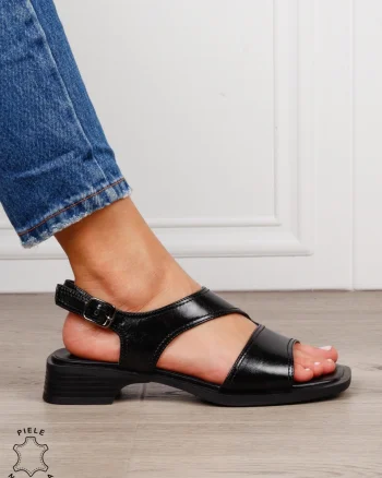 SANDALE dama din piele naturala cu barete CRL1627 NEGRU