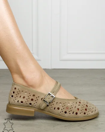 Balerini dama din piele naturala Intoarsa cu barete SI DESIGN UNIC CRL1629 VERDE