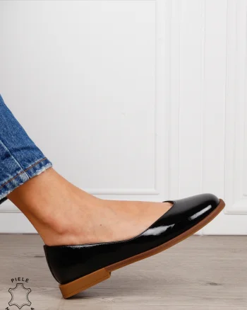 Balerini dama din piele naturala cu talpa usoara si plata CRL1630 NEGRU