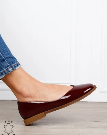 Balerini dama din piele naturala cu talpa usoara si plata CRL1630 BORDO