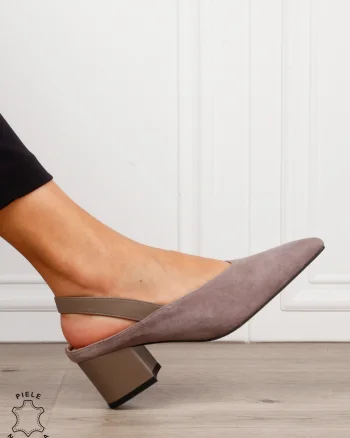 Pantofi dama eleganti din piele naturala Intoarsa cu varf ascutit CRL1631 GRI