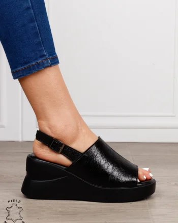 SANDALE DAMA DIN PIELE NATURALA CU VARF DECUPAT CRL1642 NEGRU