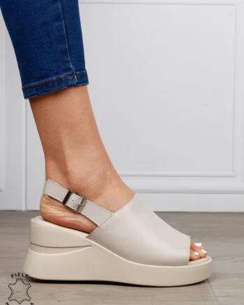 SANDALE DAMA DIN PIELE NATURALA CU VARF DECUPAT CRL1642 BEJ