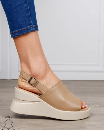 SANDALE DAMA DIN PIELE NATURALA CU VARF DECUPAT CRL1642 KHAKI