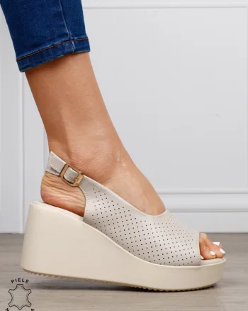 Sandale damă din piele naturală talpa tip platorma cu cataramă CRL1644 GRI
