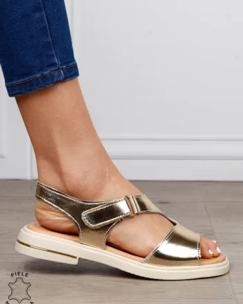 Sandale damă din piele naturală model casual cu talpă joasă și design modern CRL1646 AURIU