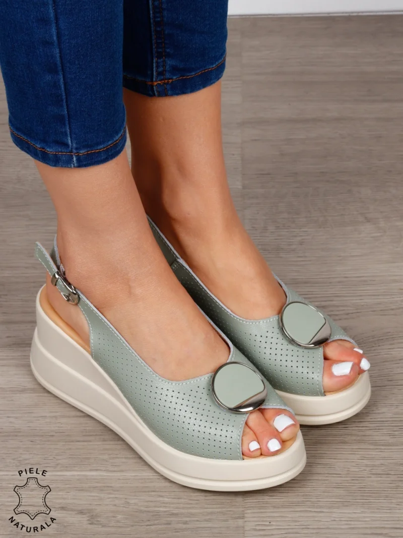 SANDALE Dama Piele Naturala CU TALPA INALTA SI ACCESORIU METALIC CRL1599 BARILA