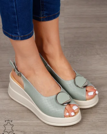 SANDALE Dama Piele Naturala CU TALPA INALTA SI ACCESORIU METALIC CRL1599 BARILA