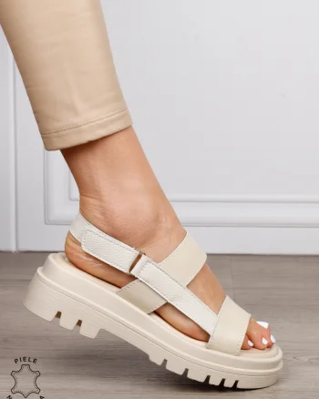 Sandale damă din piele naturală model casual chic CRL1654 BEJ