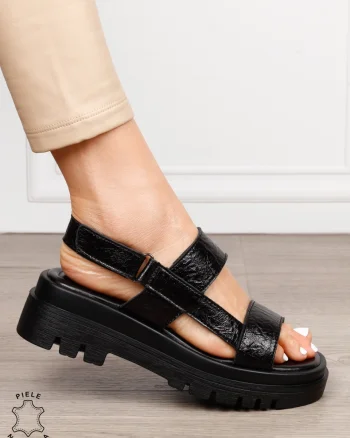 Sandale damă din piele naturală model casual chic CRL1654 NEGRU