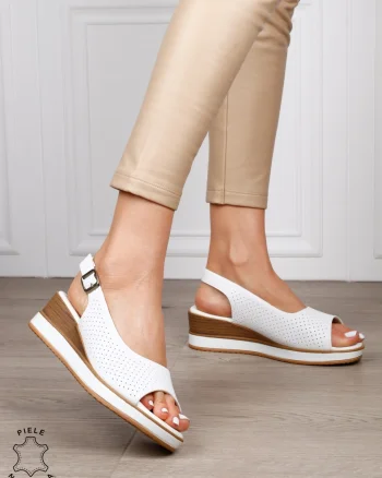 Sandale damă din piele naturală model clasic cu platformă și design versatil CRL1656 ALB