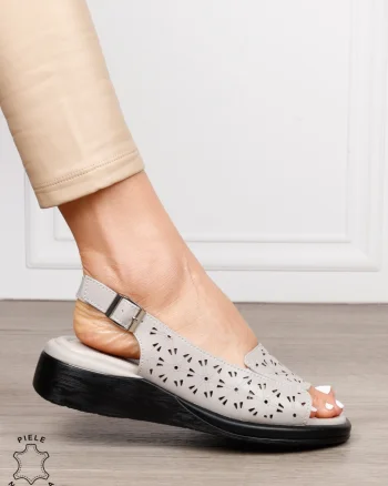 Sandale damă din piele naturală model modern cu design perforat CRL1662 GRI