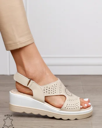 Sandale damă din piele naturală model casual cu barete simple CRL1663 BEJ