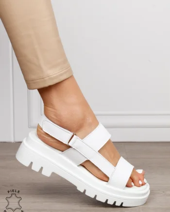 Sandale damă din piele naturală model casual chic CRL1654 ALB