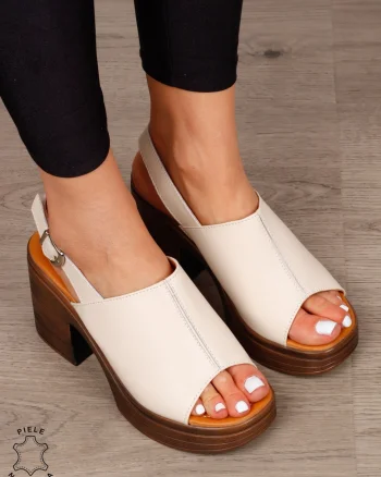 Sandale DAMA DIN PIELE NATURALA CU TOC GROS CRL1409 Bej