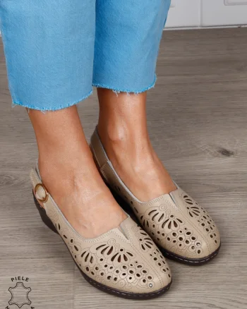 Sandale Damă din Piele Naturală cu Design Floral și Bareta Reglabilă CRL1300 KHAKI