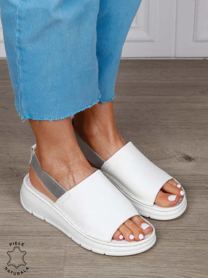 Sandale Damă din Piele Naturală cu Design Modern și Bareta Elastică CRL1805 ALB